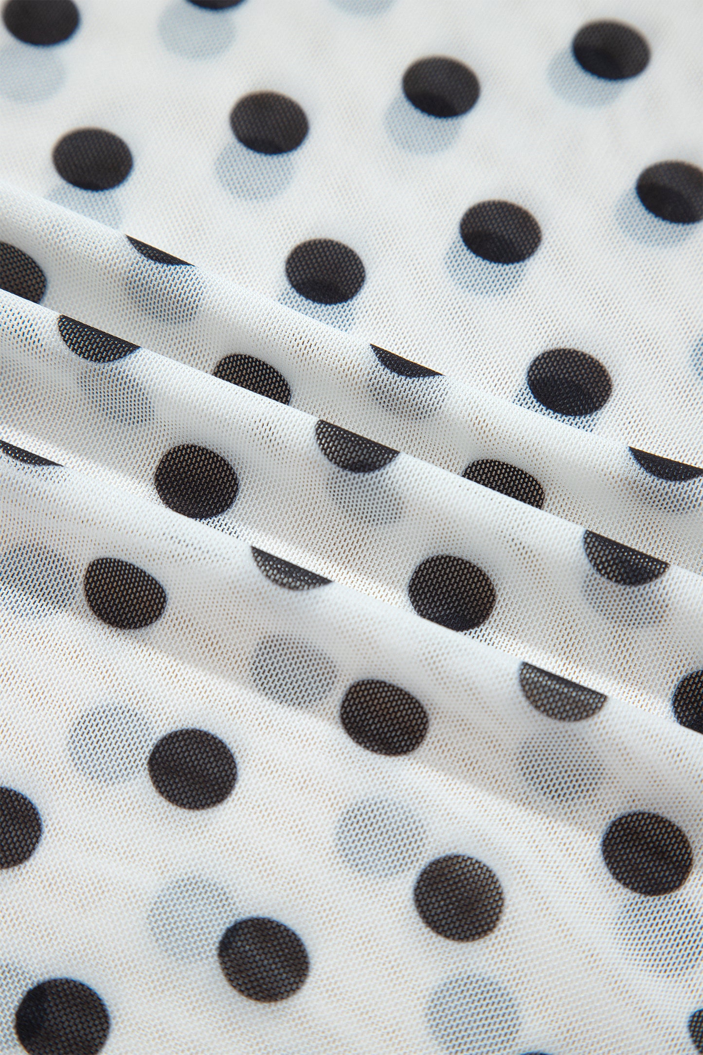Black Polka Dot Sheer Mesh Long Sleeve Round Neck Shift Top