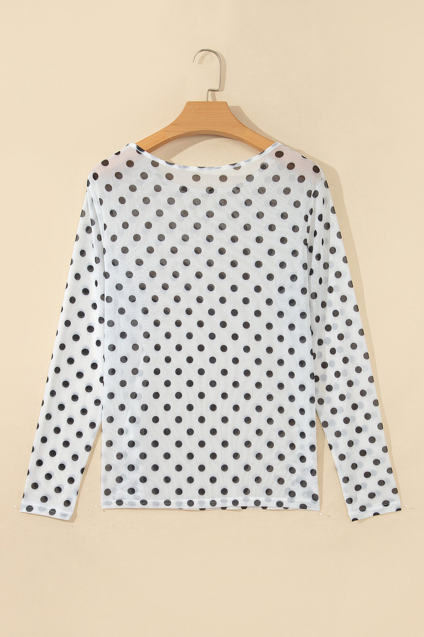 Black Polka Dot Sheer Mesh Long Sleeve Round Neck Shift Top